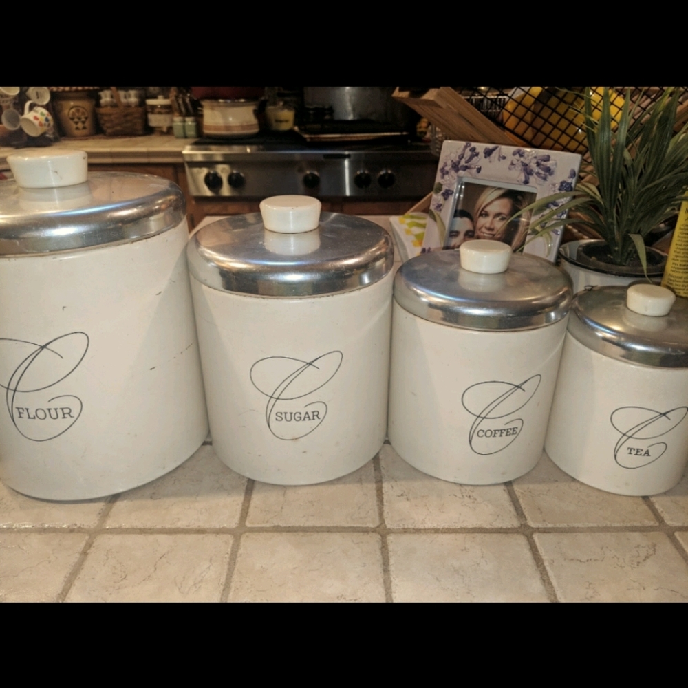 Vintage set of blush pink Ransburg cannisters